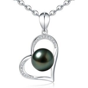 Tahitian Black Pearl Necklace S925 Sterling Silver Moissanite Pendant NWT